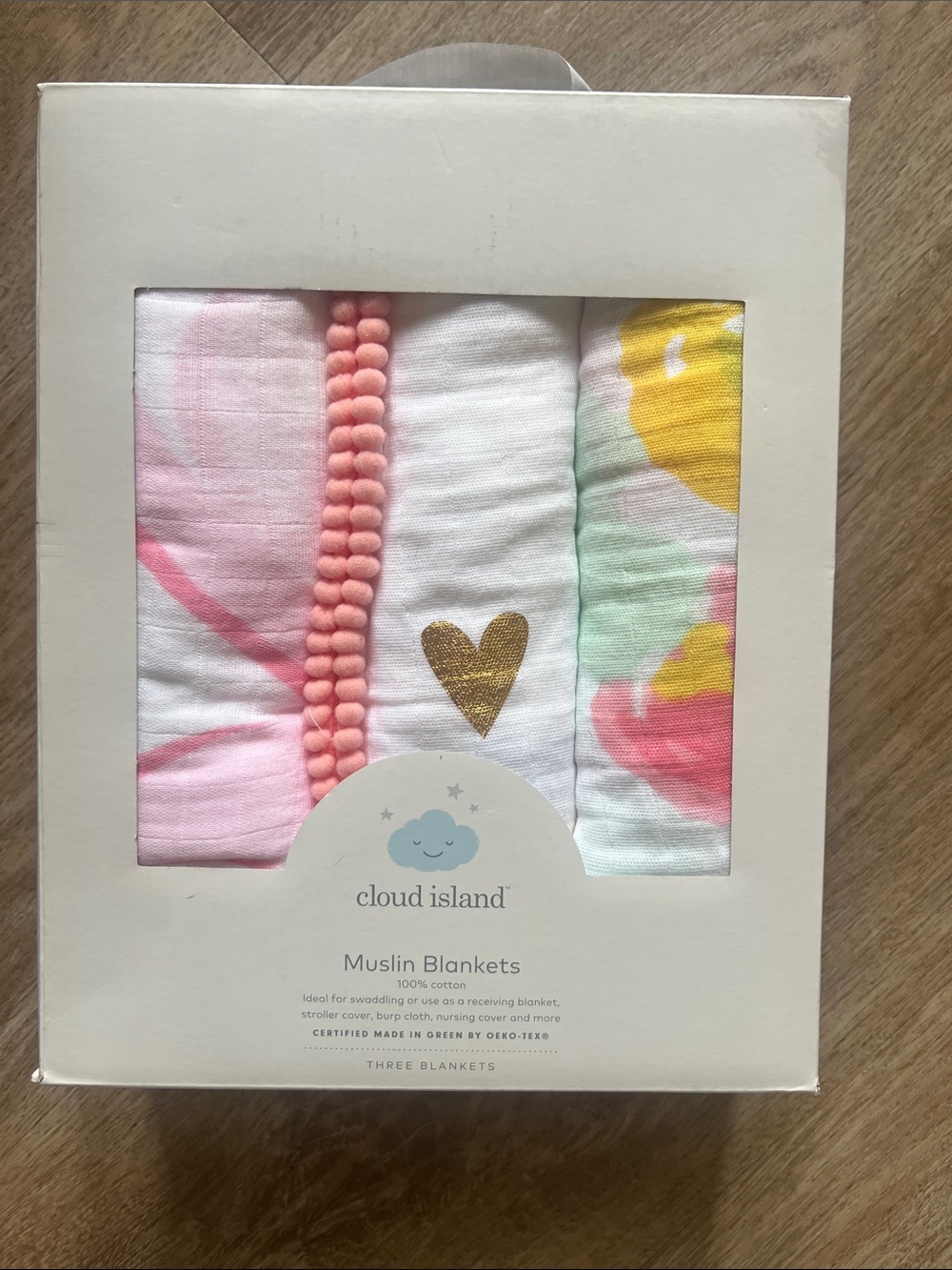 Cloud Island Pink & Multicolor Muslin Swaddle Baby Blankets - 3 Pack